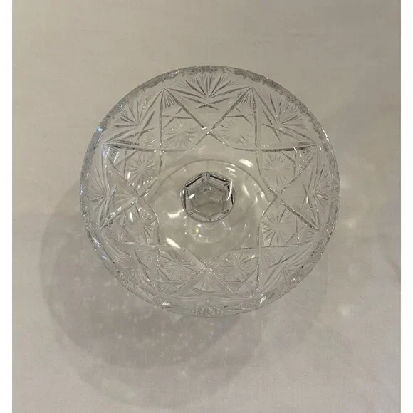 American Brilliant Cut Lead Crystal Compote EAP Pedestal Dish Footed Candy Bowl